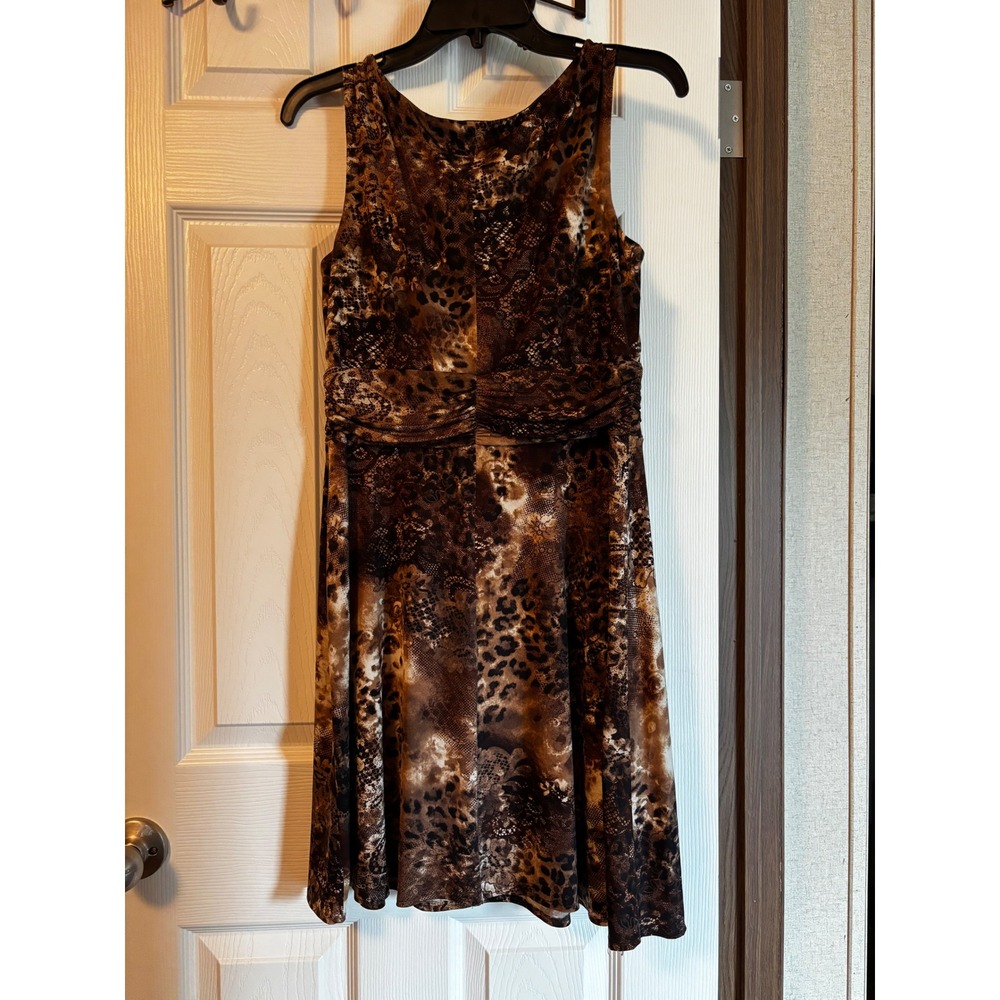 Connected Apparel Animal Print Dress Brown Snakeskin Leopard Ruched Waist Size 6